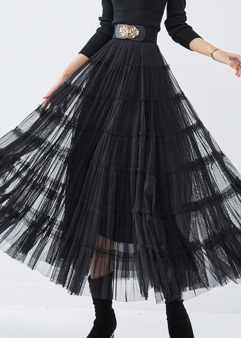 Black High Waist Tulle Holiday Skirt Spring