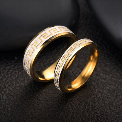 6mm Tibetan Great Wall Pattern Titanium Steel Balance Ring