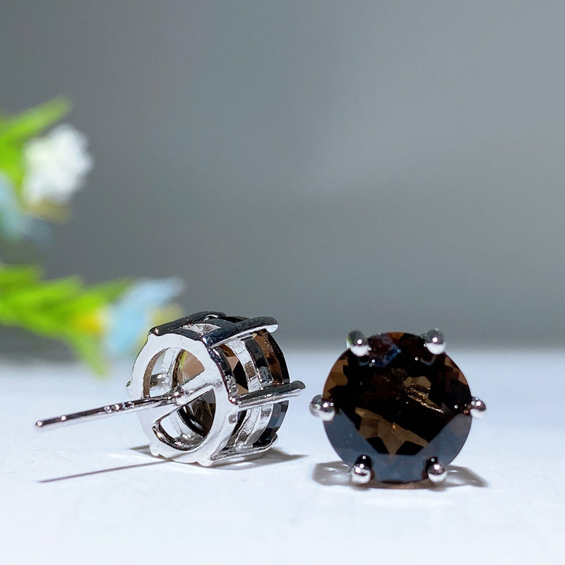 7-12mm Silver Crystal Stud Earrings for Healing & Balance
