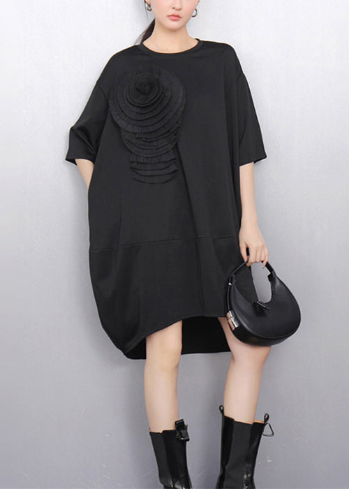 Loose Black O Neck Dress Half Sleeve