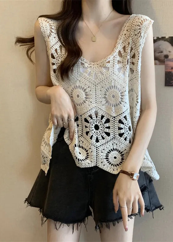 Modern Apricot V Neck Hollow Out Vests Summer