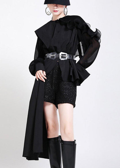 French Black Tie Waist Long Sleeve Chiffon Shirt Tops
