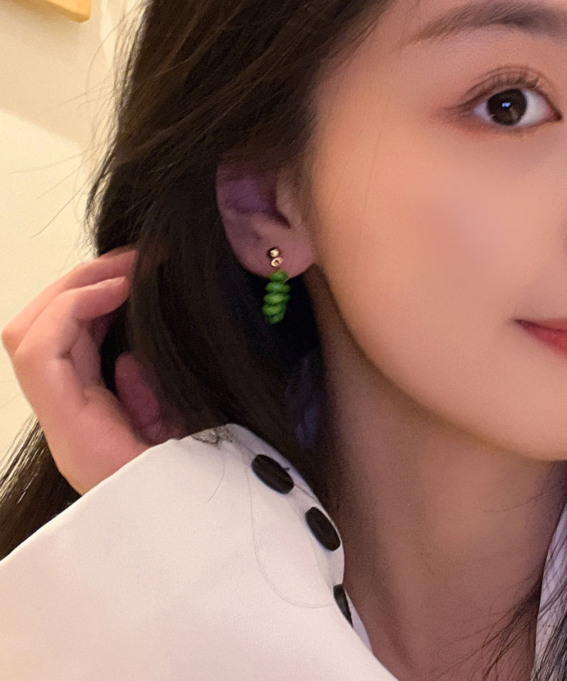 Green Sterling Silver Overgild Cat's Eye Stone Hoop Earrings