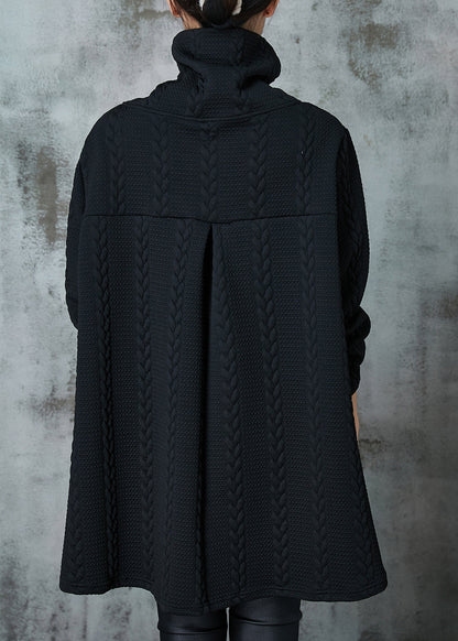 Black Asymmetrical Zippered Knit Sweatshirt Spring