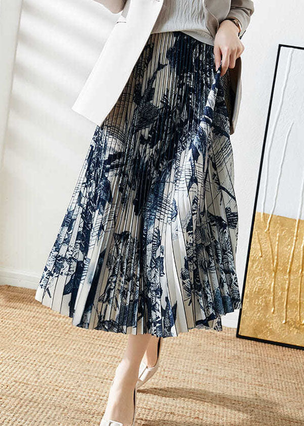 Black Wrinkled Print Chiffon Skirt Summer