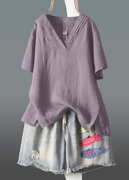 Navy V Neck Wrinkled Linen Tank Summer