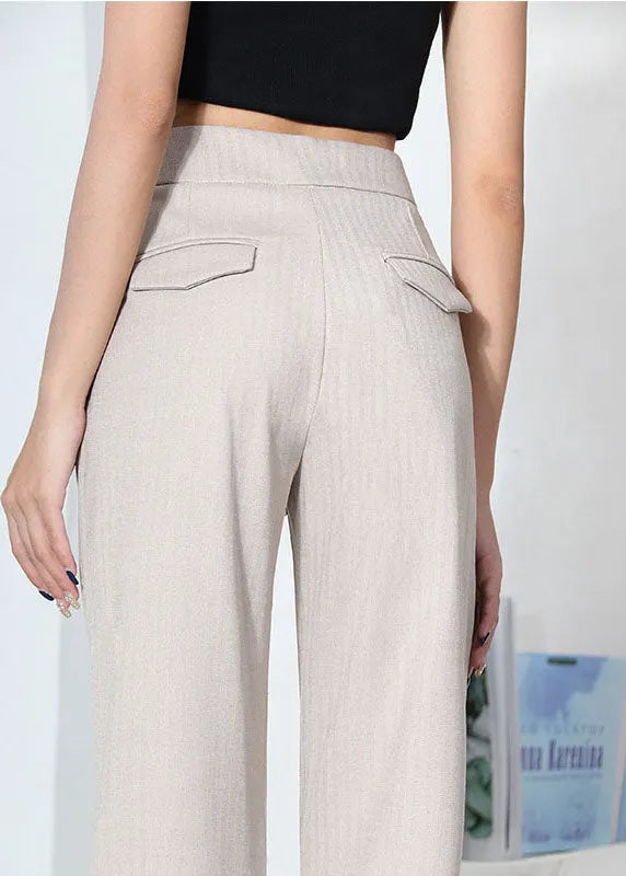 Beige High Waist Wide Leg Summer Pants