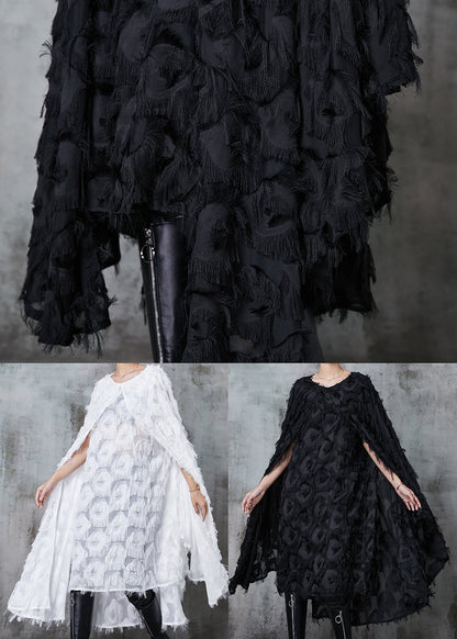 Black Fluffy Cotton Vacation Dresses Cloak Sleeves