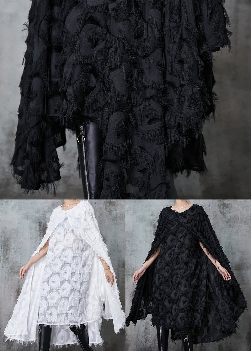 Black Fluffy Cotton Vacation Dresses Cloak Sleeves