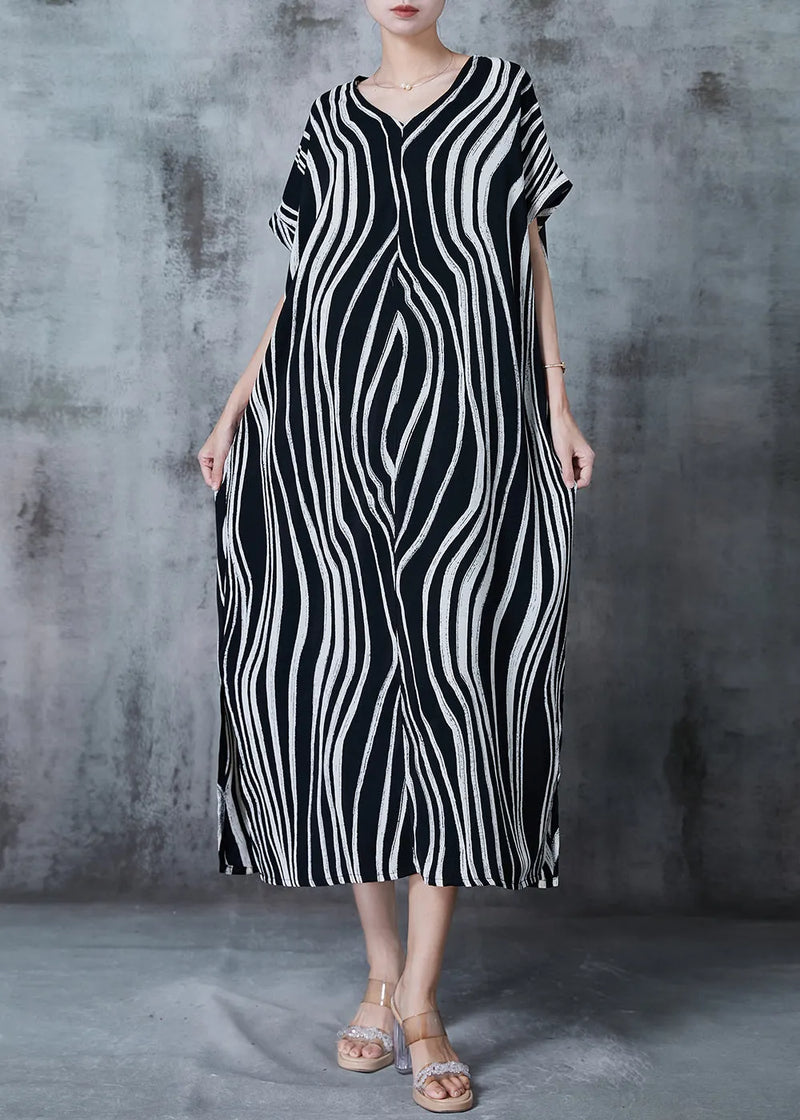 Black Oversized Striped Chiffon Dress Summer