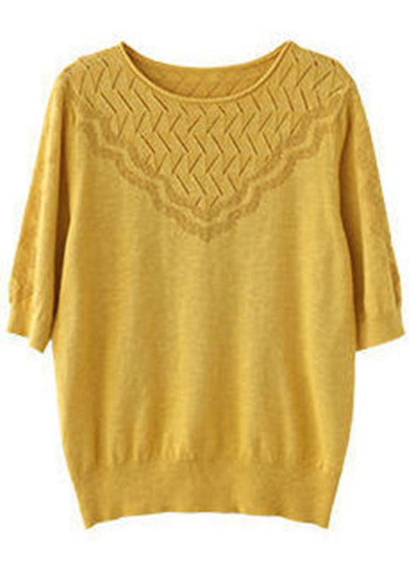 Diy Yellow Hollow Out Hole Fall Sweater