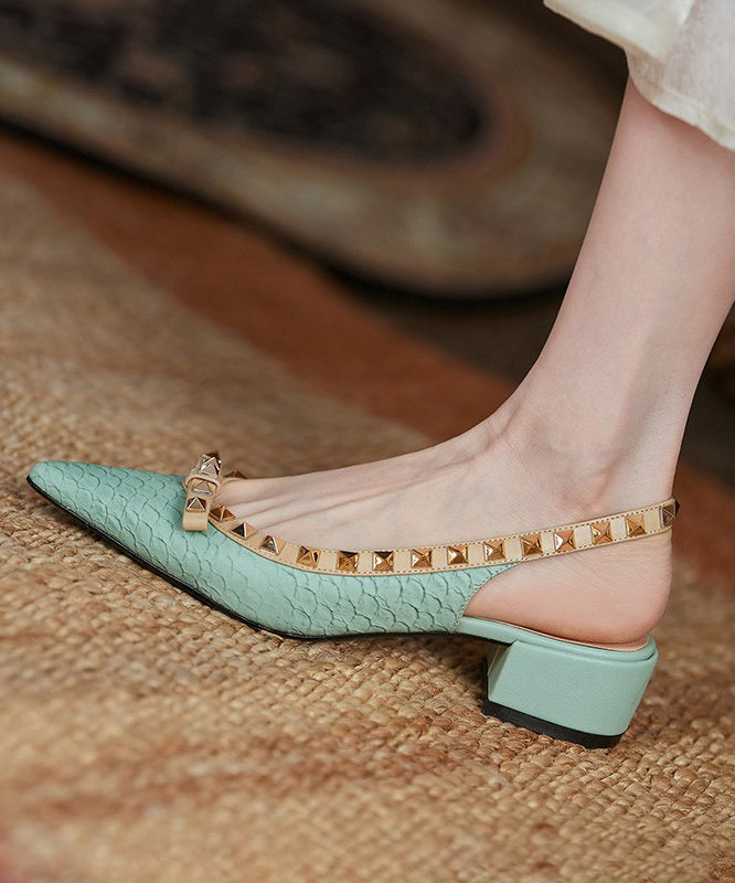 Rivet Splicing Chunky Sandals Beige Pointed Toe