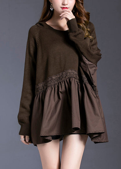Chocolate Patchwork Loose Knit Pullover Spring