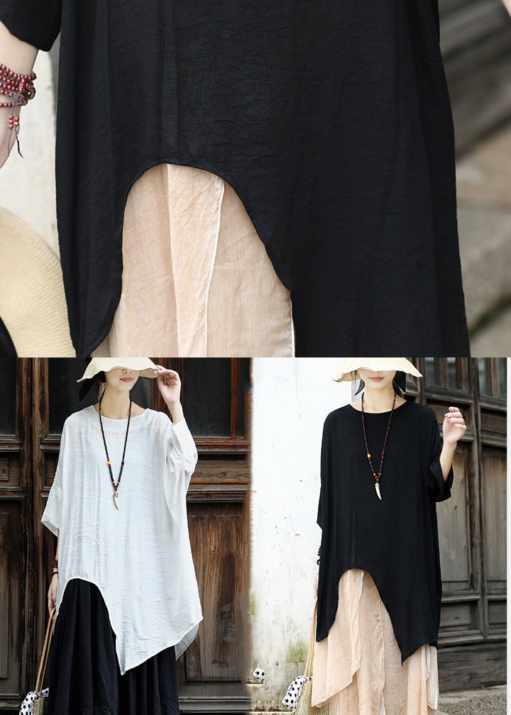 Black Cotton Upf 50+ Pullover Tops Open Side Three Quarter Sleeve