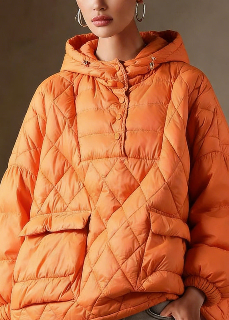 Literary Orange Hooded Pullover Short Puffers Jackets( + Limited Stock)