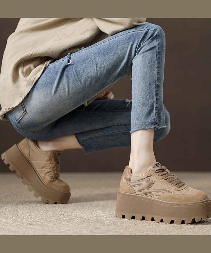 Comfortable Khaki Suede Cross Strap Platform