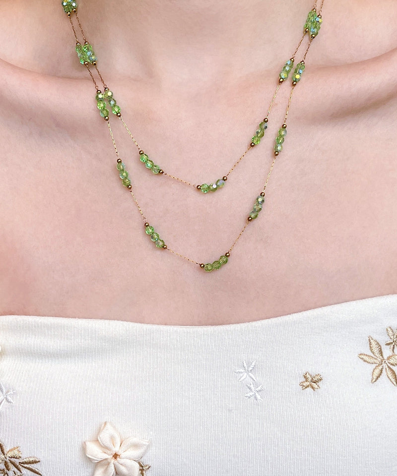 Green String Beads Layering Alloy Two Piece Set Necklace
