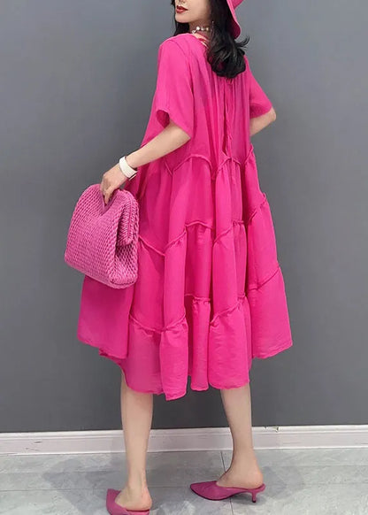 Rose O-neck Wrinkled Patchwork Cotton Two Pieces Set Dresses Summer