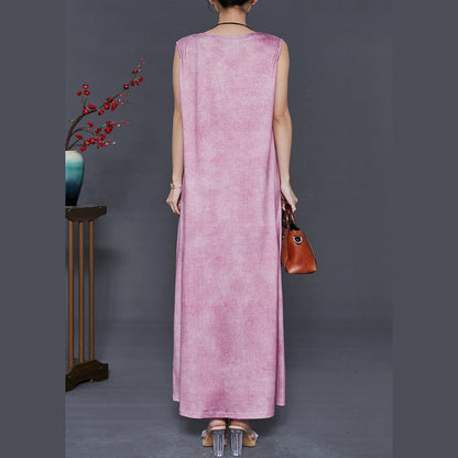 Purple Embroidered Tie Dye Cotton Dress Sleeveless