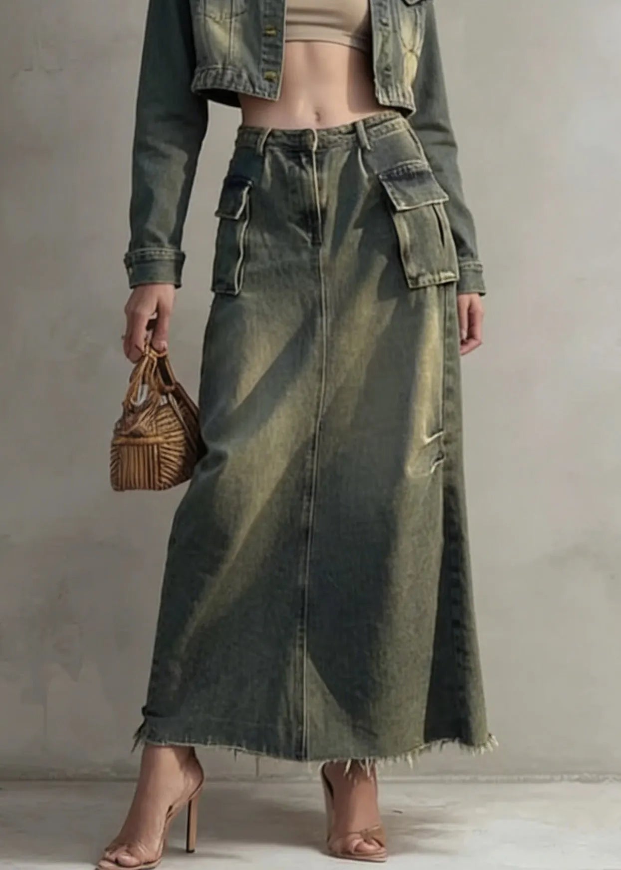 Stylish Peter Pan Collar Coat and Skirts Denim Two Pieces Set Spring