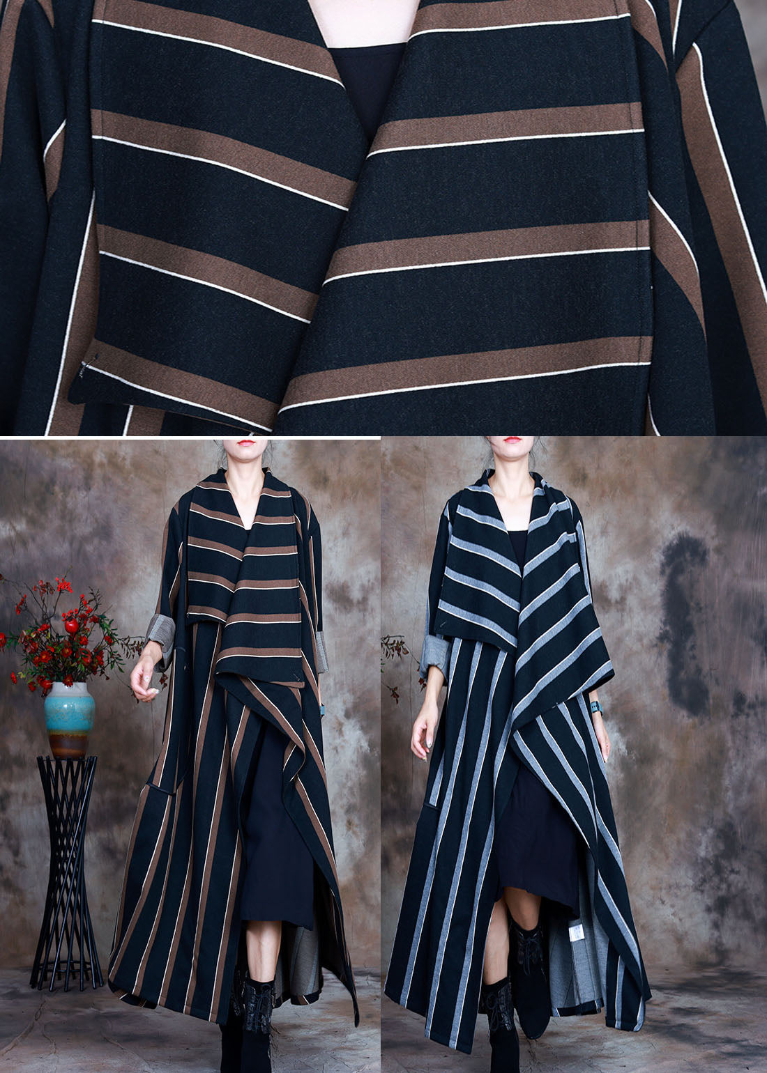 Diy Grey Peter Pan Collar Woolen Loose Trench Coats Spring