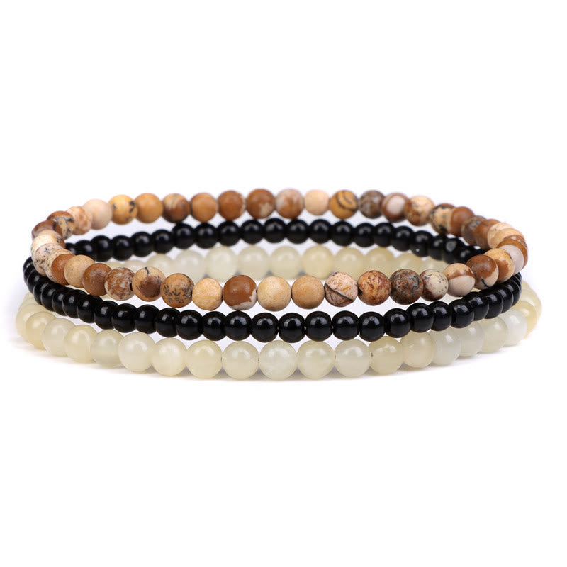 Buddha Stones 3pcs Natural Crystal Stone Inner Peace Spiritual Bracelet
