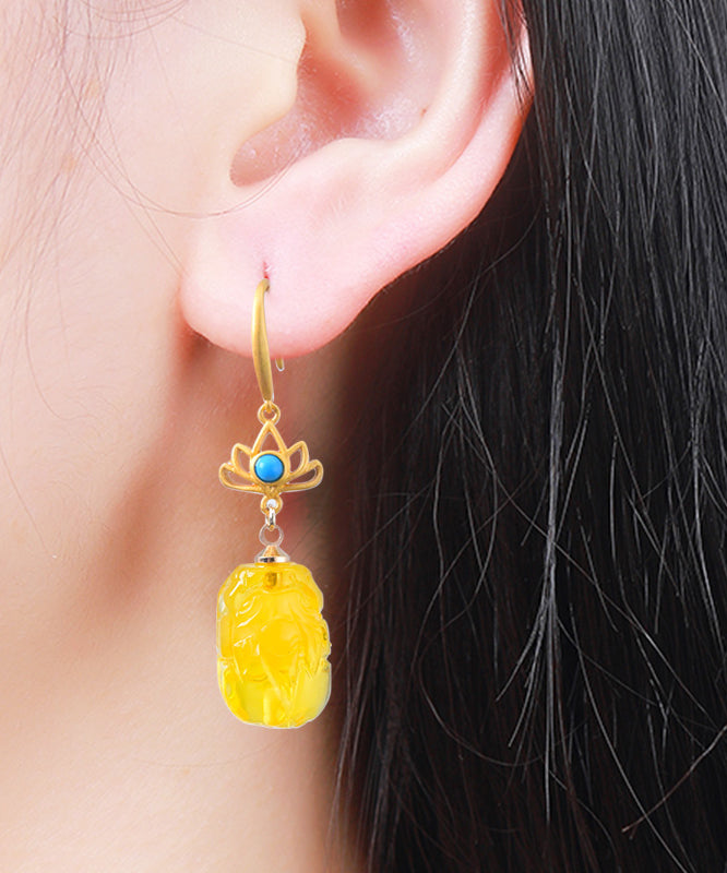 Yellow Overgild Beeswax Abver a Mythical Wild Animal Drop Earrings