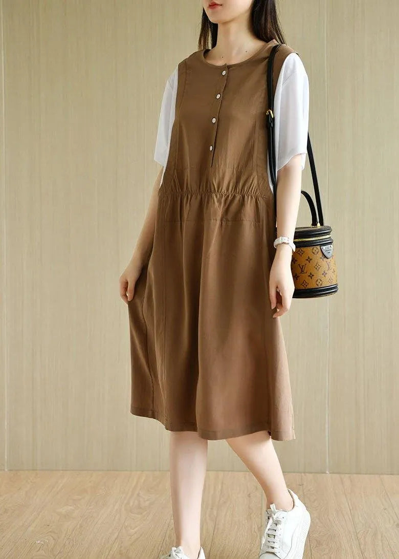 Organic Navy Patchwork Button Summer Short Sleeve Sundress