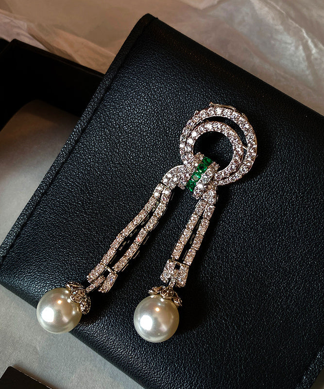 Unique Emerald Gem Stone Zircon Tassel Pearl Broochs