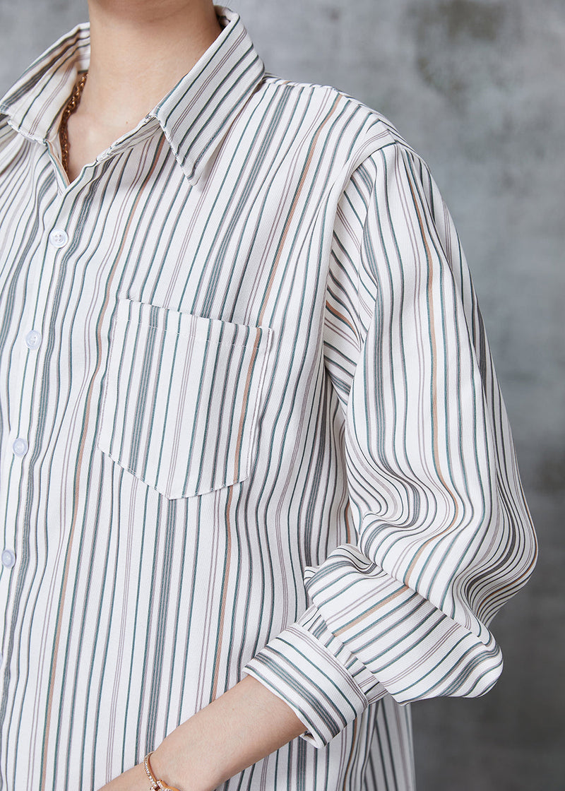 Loose White Oversized Striped Cotton Shirt Tops Spring