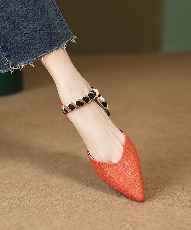 Orange Best Sandals for Walking Buckle Strap Splicing Chunky Pointed Toe
