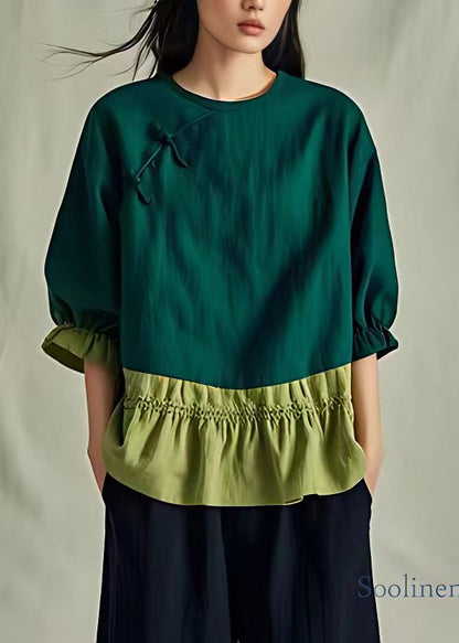Green Patchwork T Shirts Summer