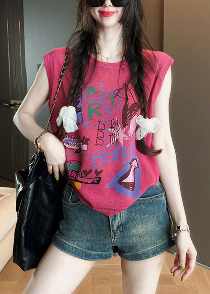 Rose Print Cozy Cotton Tank O Neck Summer