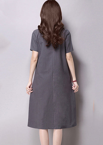 Short Sleeve Splice Loose O-neck Mid Long Dress