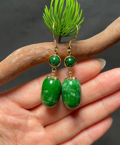 Art Green 14k Gold Dry Green Jade Drop Earrings