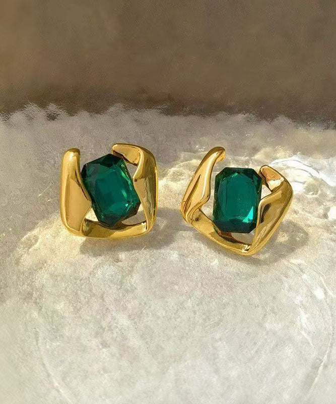 Modern Green Alloy Zircon Square Emerald Stud Earrings
