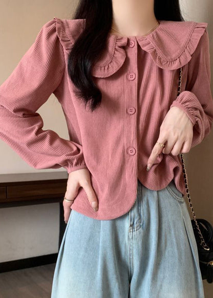 Pink Button Corduroy Shirt Long Sleeve