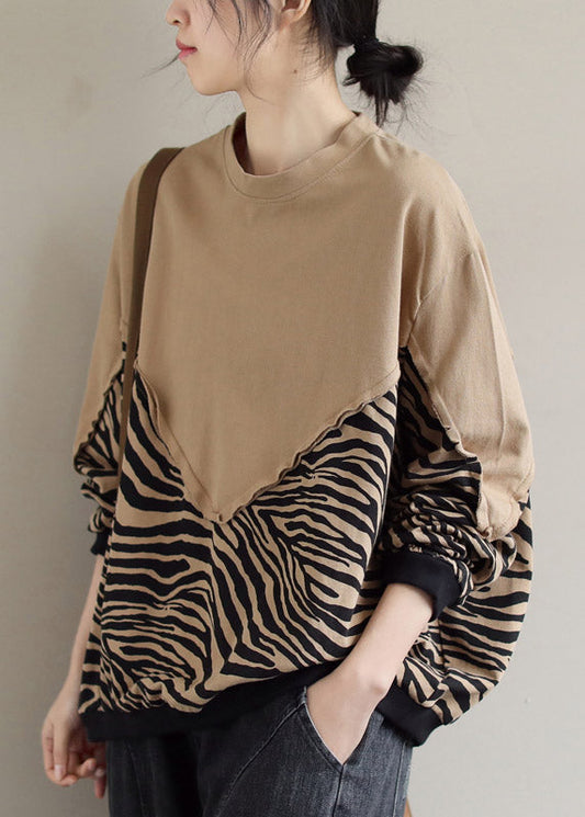 Khaki Leopard Wrinkled Sweatshirt Long Sleeve
