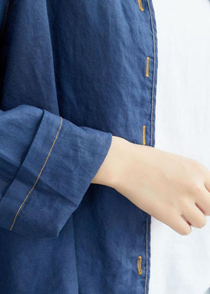 Navy V Neck Button Fall Long Sleeve Coat