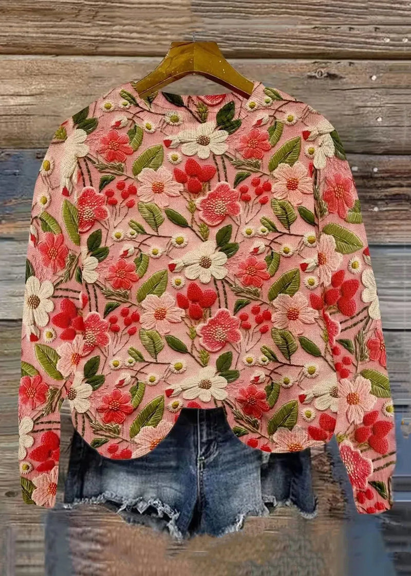 Pink O Neck Knitting Cotton Sweaters Spring
