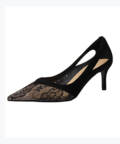 Black Hollow Out Lace Pointed Toe Stiletto High Heels