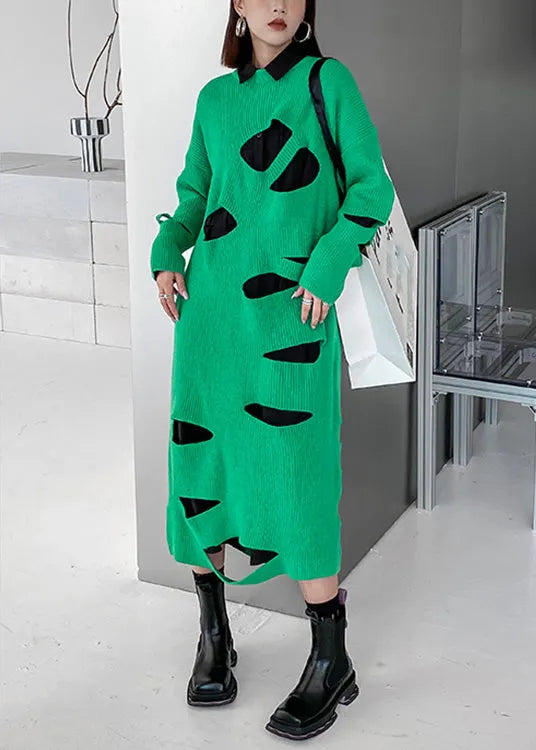Novelty Green O-neck Cozy Knit Sweater Dress Spring