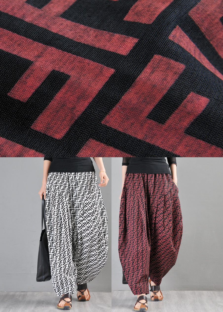 Red Pockets Cotton Wide Leg Pants Summer