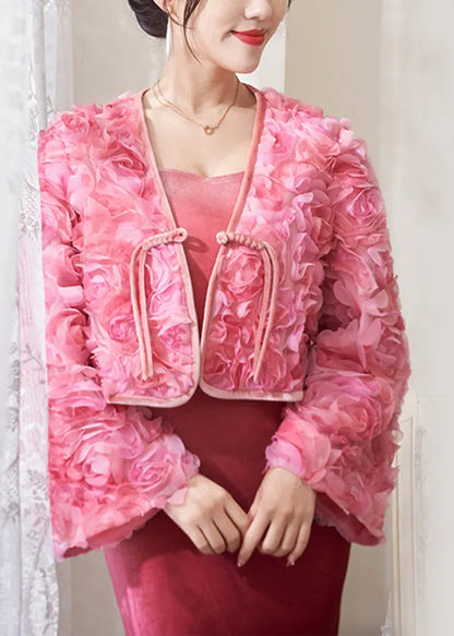 Pink Tasseled Patchwork Tulle Coats Fall