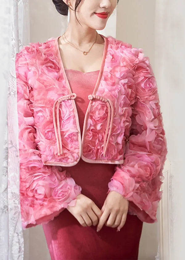 Pink Tasseled Patchwork Tulle Coats Fall