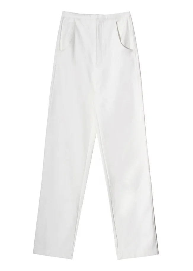 White Zip Up Pockets Denim Pants Trousers Spring
