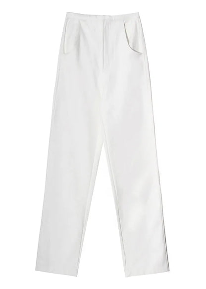 White Zip Up Pockets Denim Pants Trousers Spring