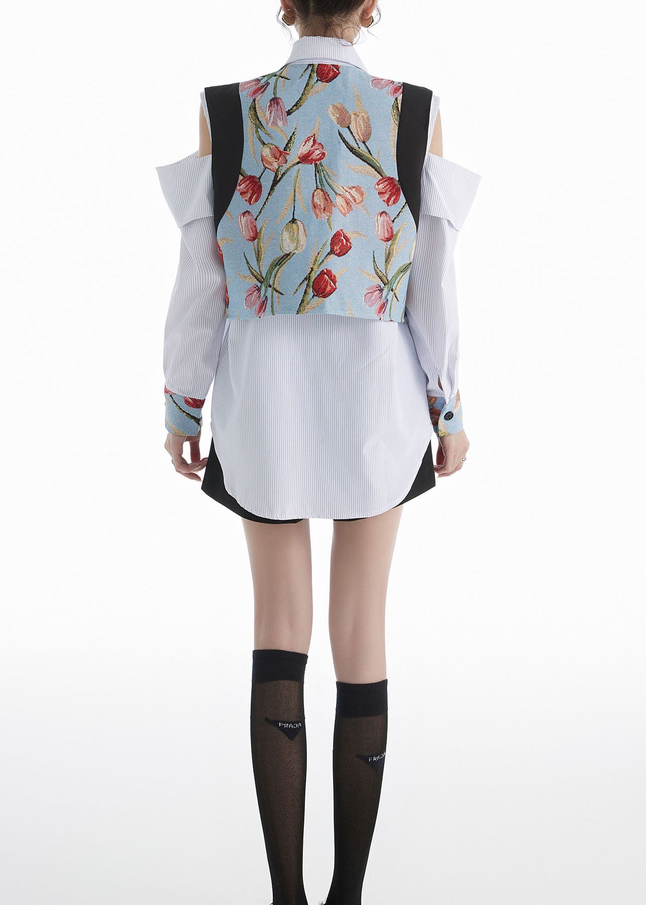 Blue Peter Pan Collar Striped Shirts and Vest Cotton Two Pieces Set Spring