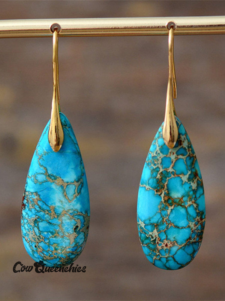 Natural Teardrop Shape Emperor Stone Earrings