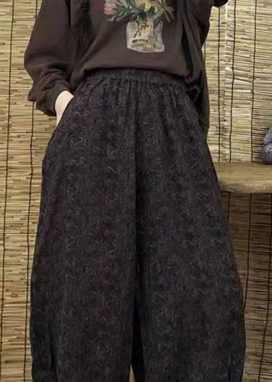 Black Elastic Waist Pockets Print Harem Pants Spring